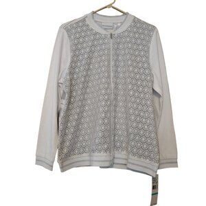 Alfred Dunner Women's Size 16 Full Zip Front Crochet Zip Up Sweater NEW